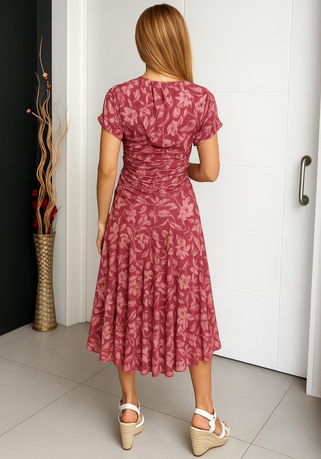 Women's Off-Shoulder Midi Dress with Floral Print