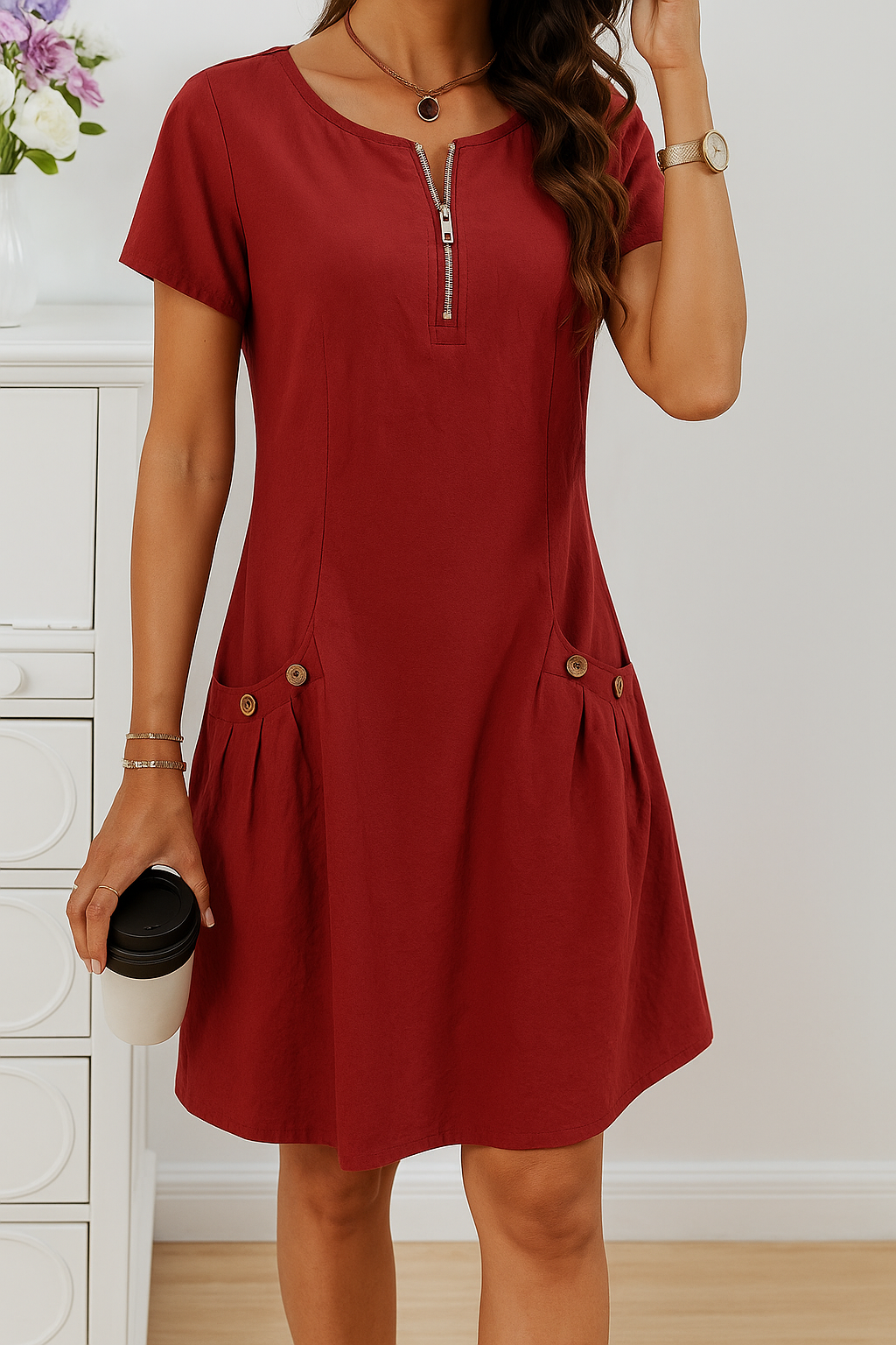 Women's Summer Dress with Button Details