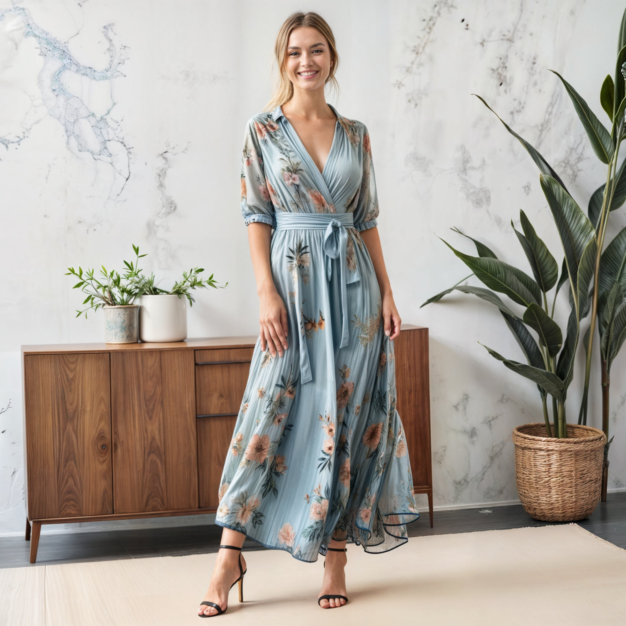 Women's V-Neck Midi Dress