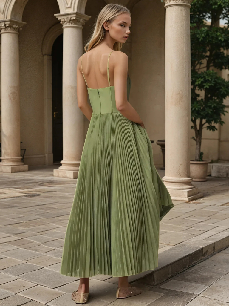 Women's Sculpted Pleated Maxi Dress