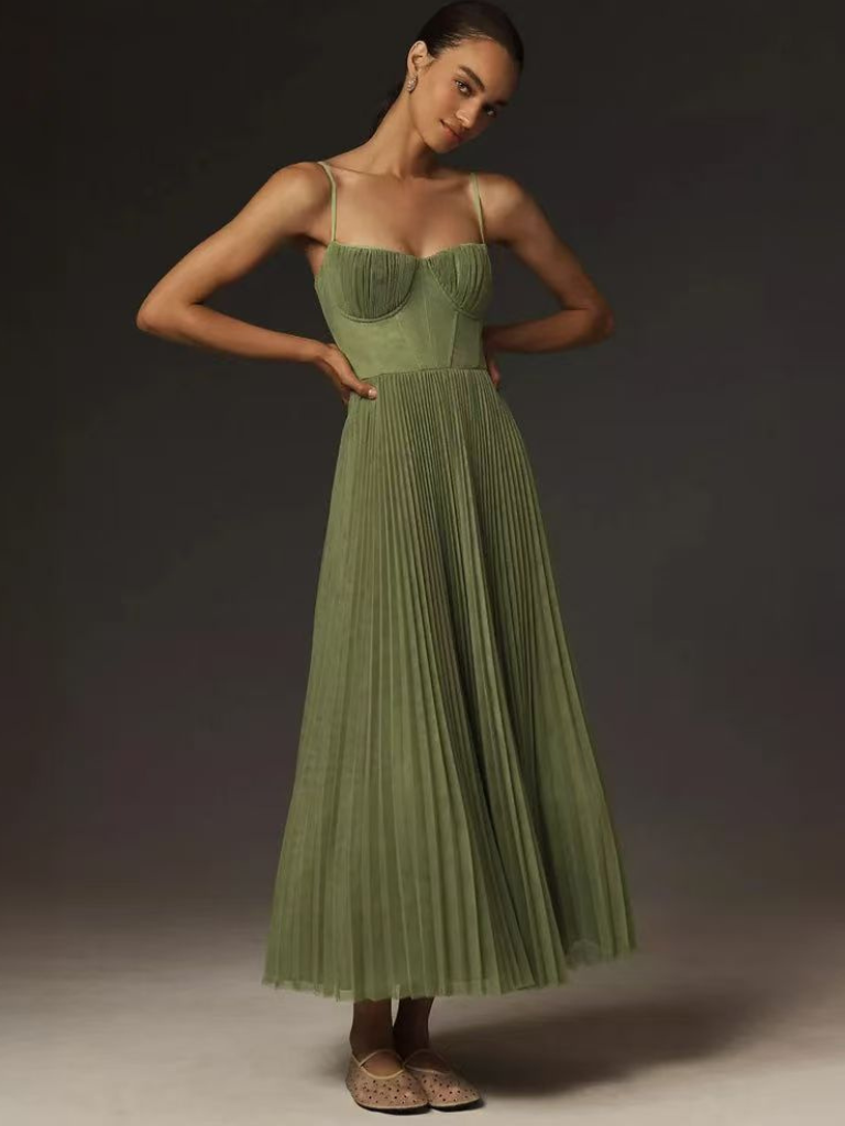 Women's Sculpted Pleated Maxi Dress