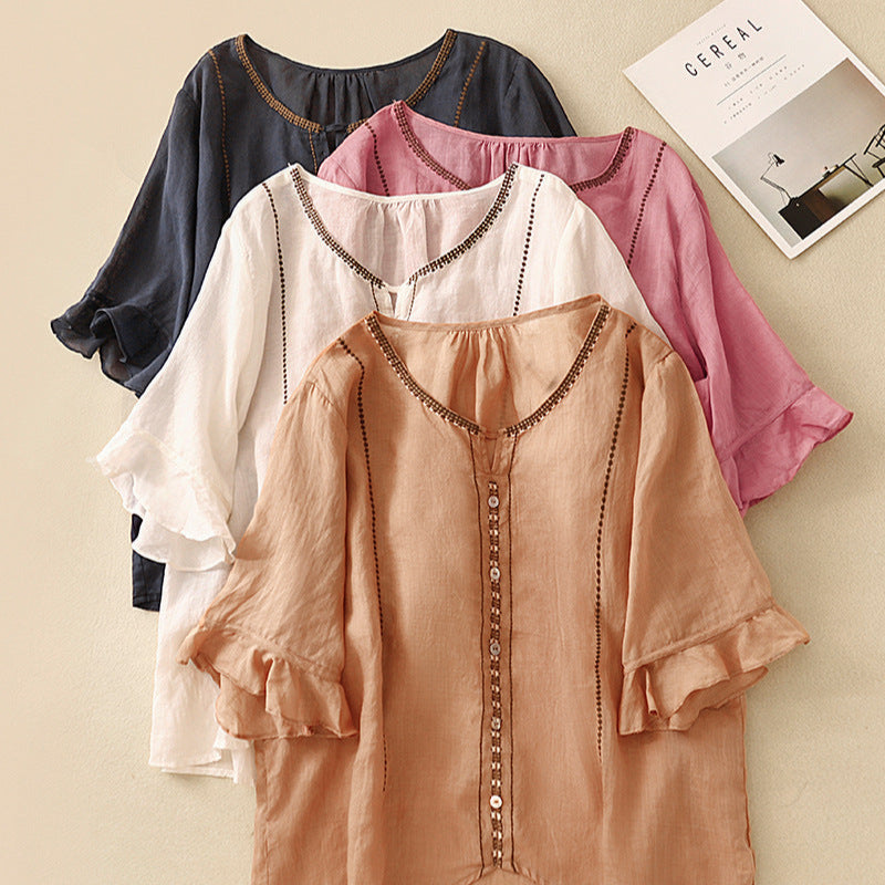 Women's Pattern Ruffle Sleeve Blouse