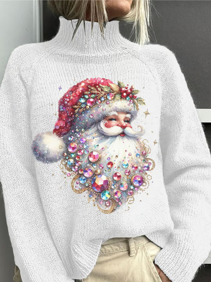 Women's Christmas Sweater with Sparkling Santa