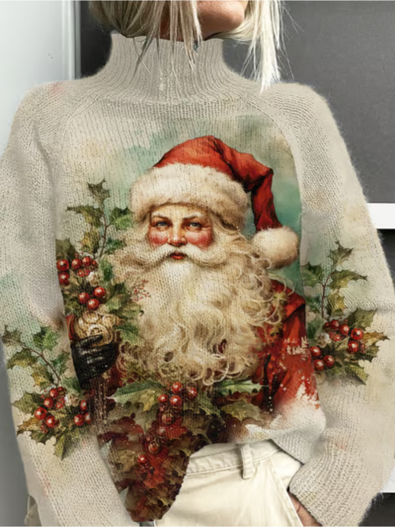 Women's Christmas Sweater with Vintage Santa