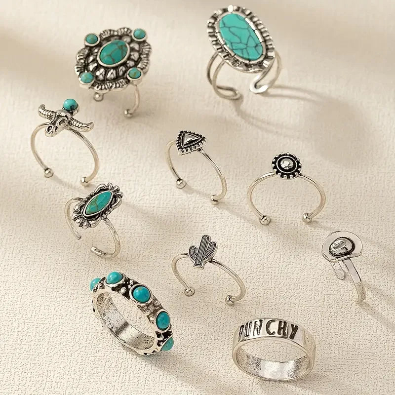 Women's 10-Piece Western Ring Set