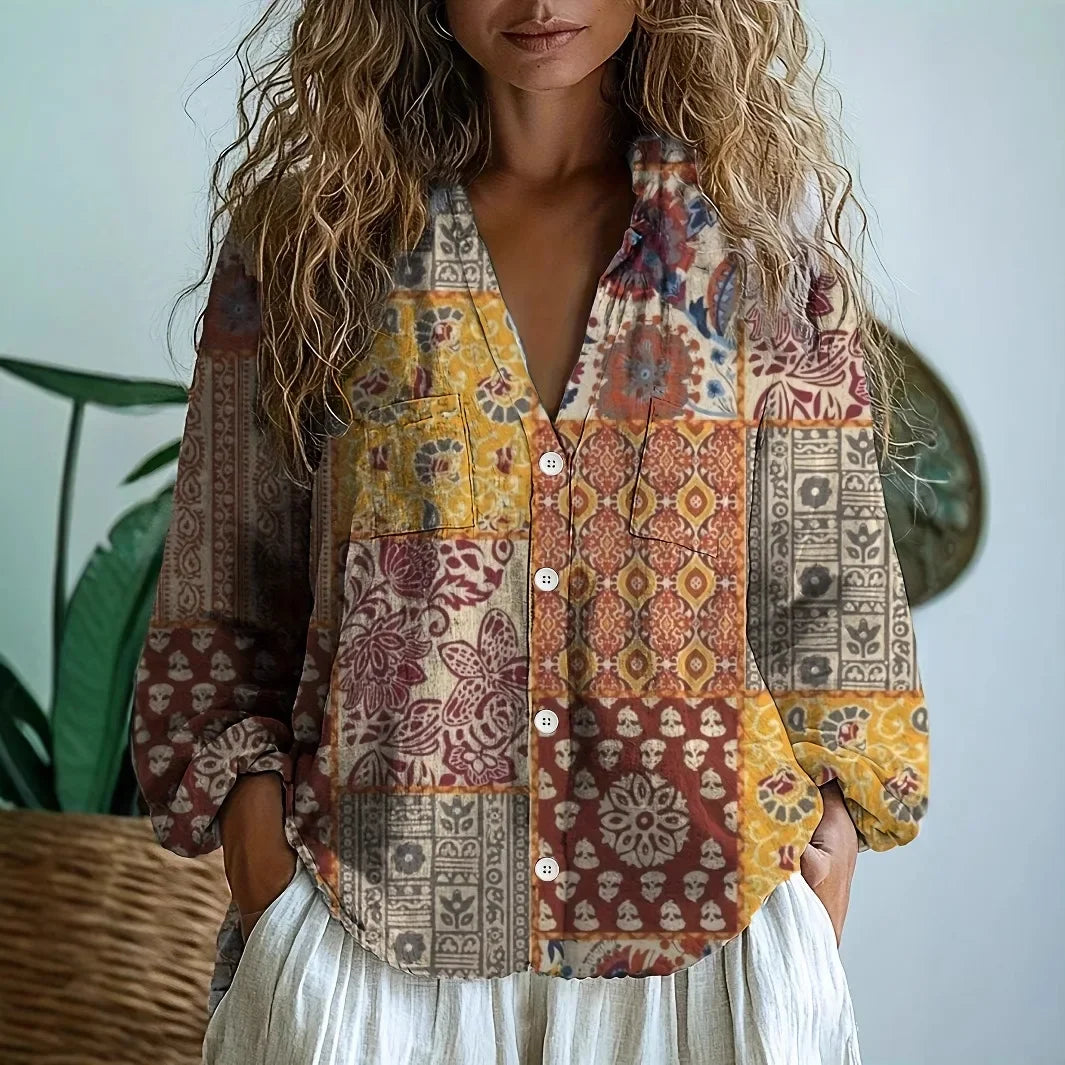 Women's Relaxed Blouse with Nature Print