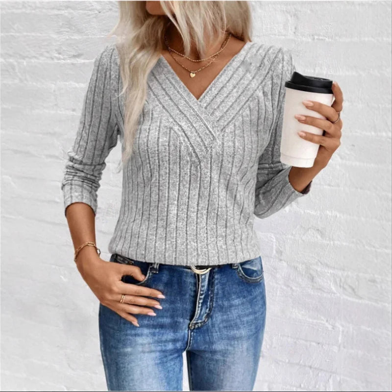 Women's Elegant Sunken Stripe Sweater