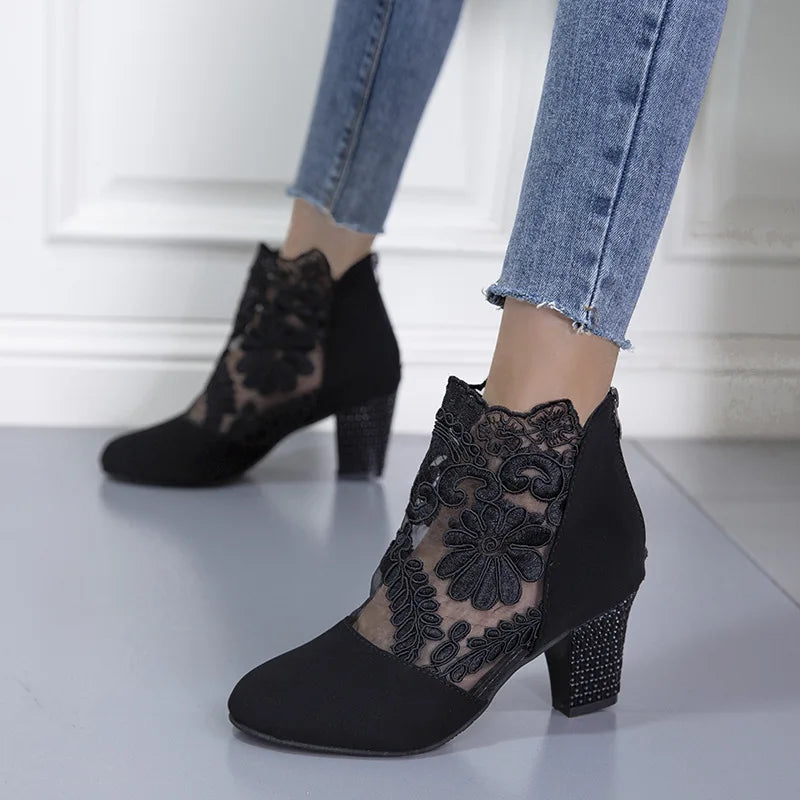 Women's Elegant Lacy High Heels Mesh Boots