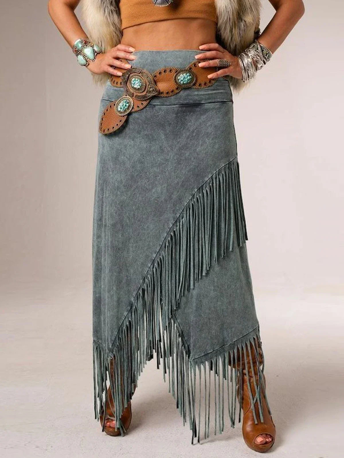 Women's A-Line Maxi Fringe Skirt