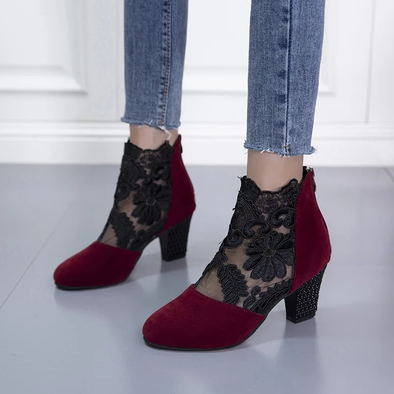 Women's Elegant Lacy High Heels Mesh Boots