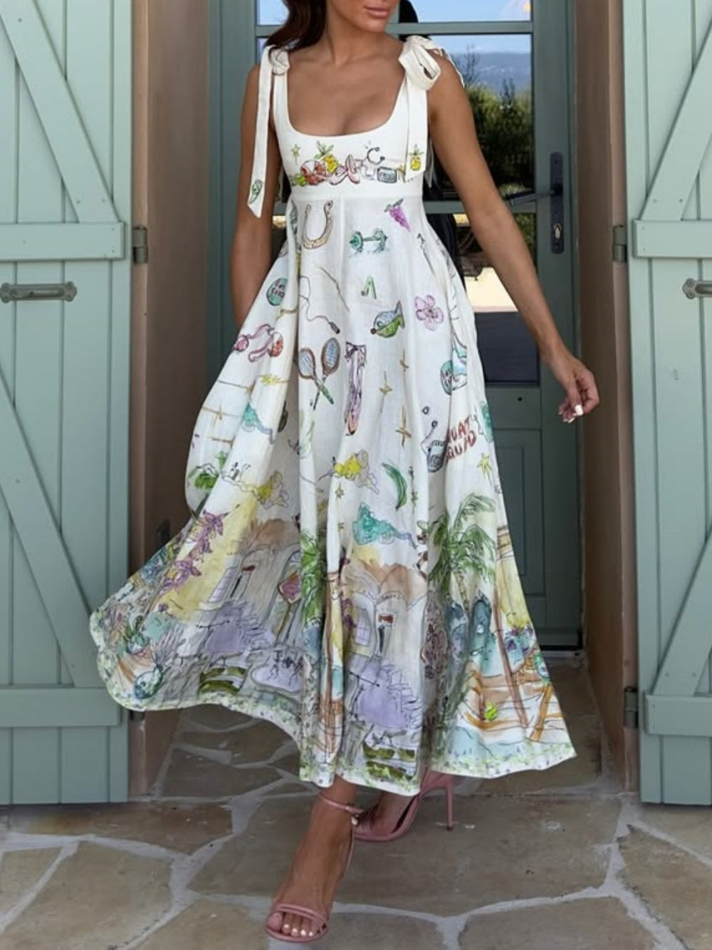 Women's Painted Ballet Tie Midi Dress
