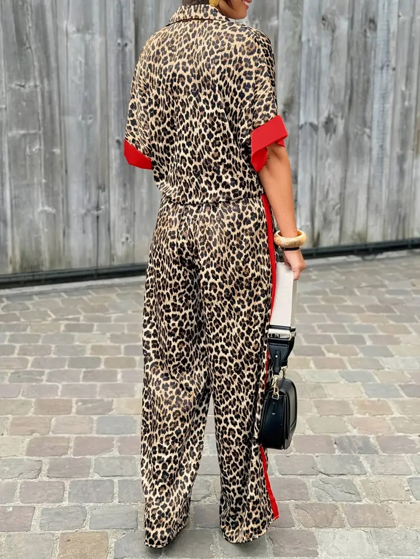 Women's Fluid Leopard Print Wide Ensemble Set