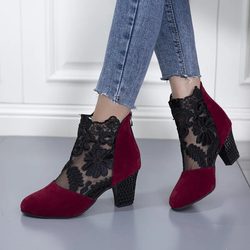 Women's Elegant Lacy High Heels Mesh Boots