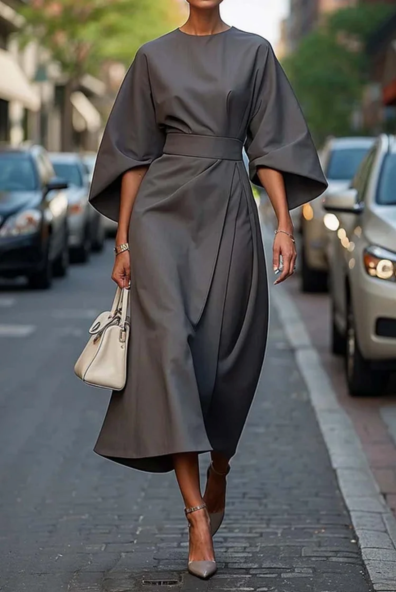 Women's Elegant Dress with Lantern Sleeves