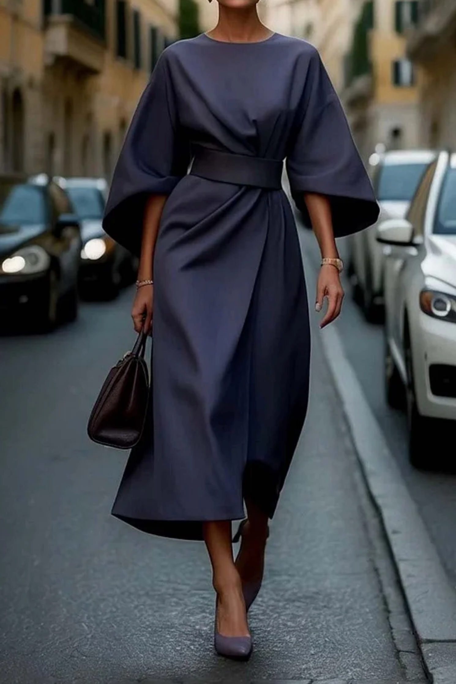Women's Elegant Dress with Lantern Sleeves