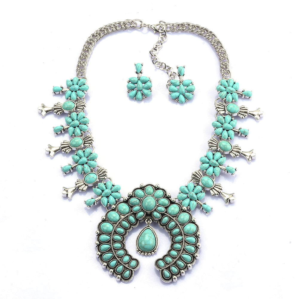 Women's Southwest Turquoise Blossom Necklace Set