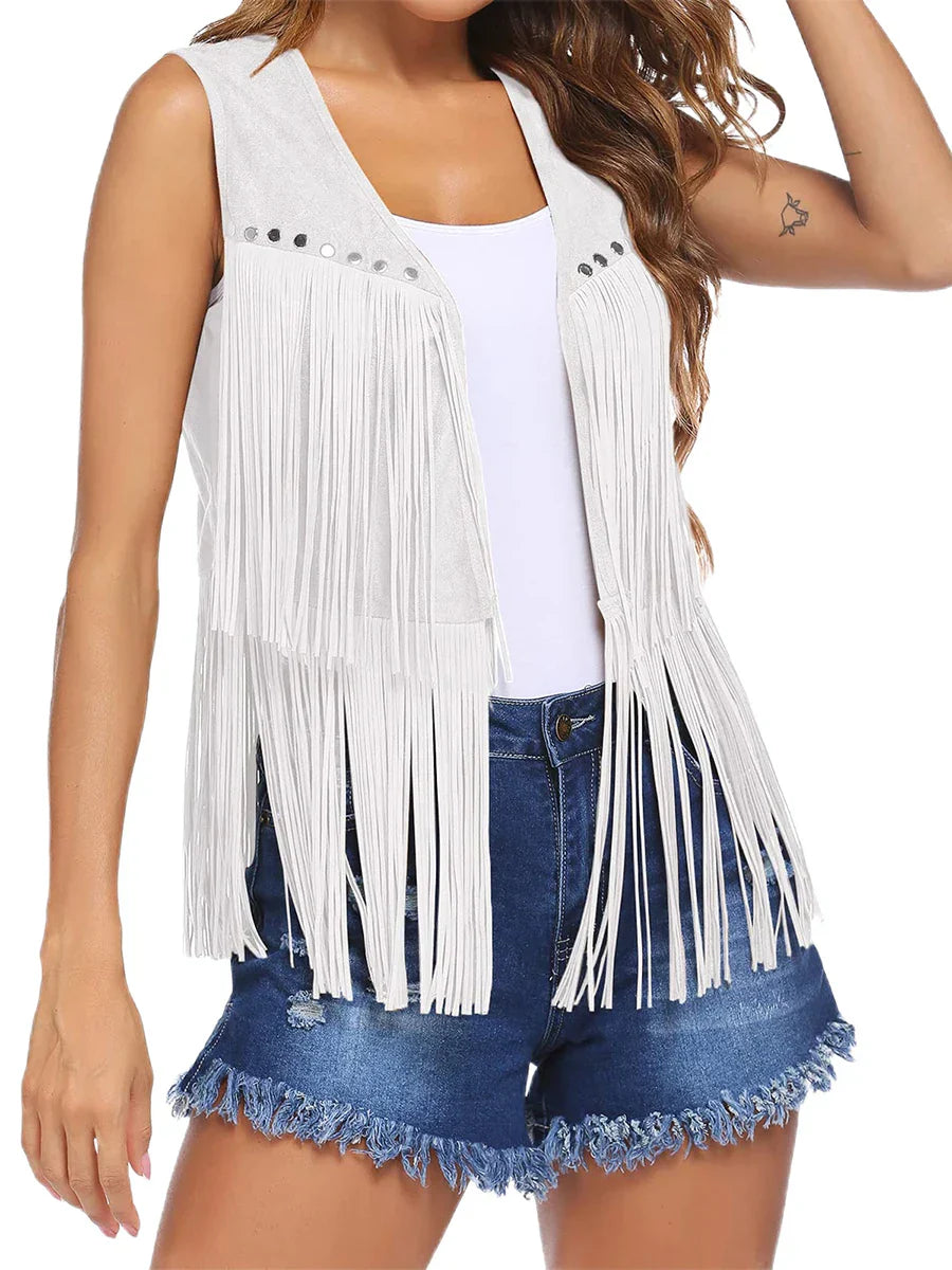 Women's Vintage Fringe Suede Vest