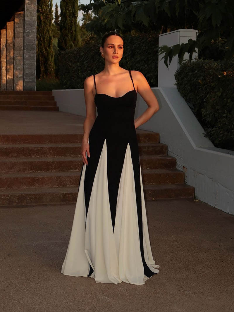 Women's Elegant Black-and-White Maxi Dress