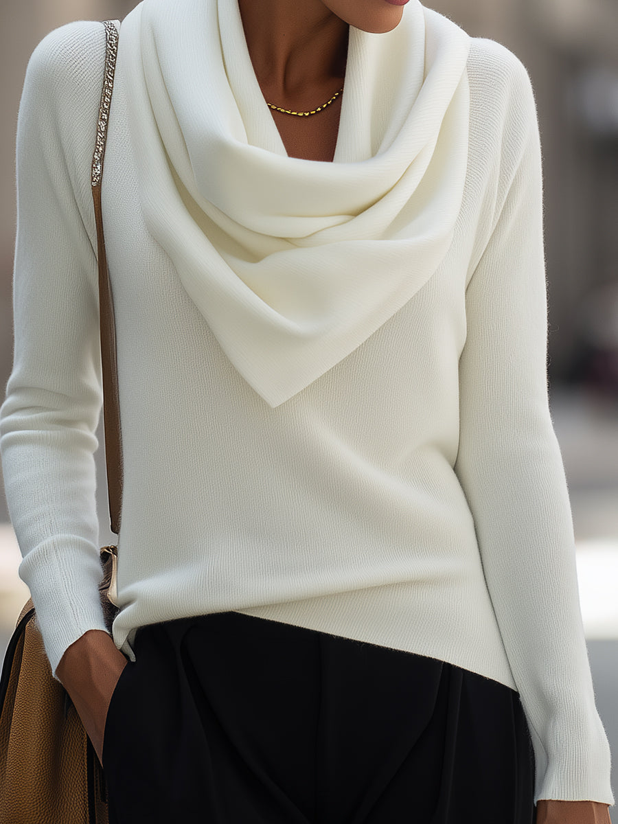 Women's Draped Cowl Neck Long-Sleeve Top