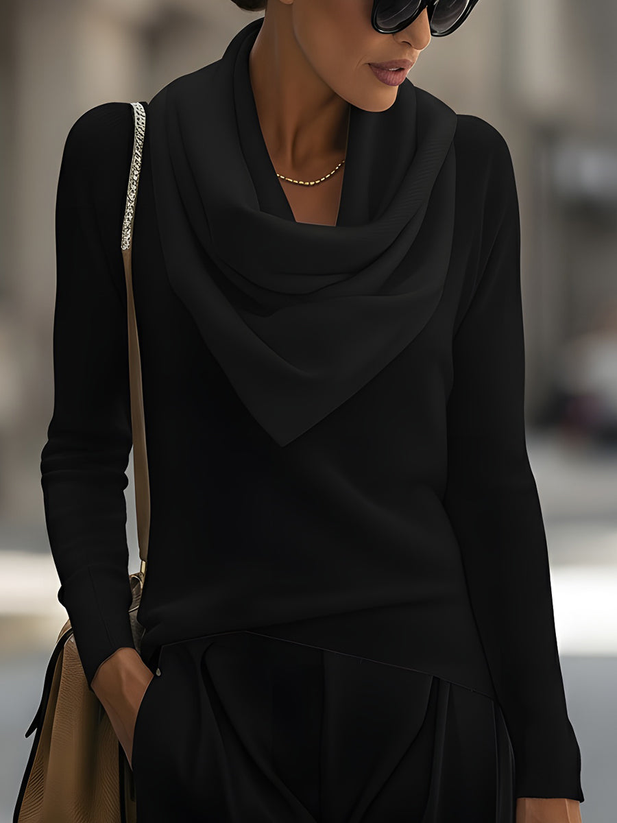Women's Draped Cowl Neck Long-Sleeve Top