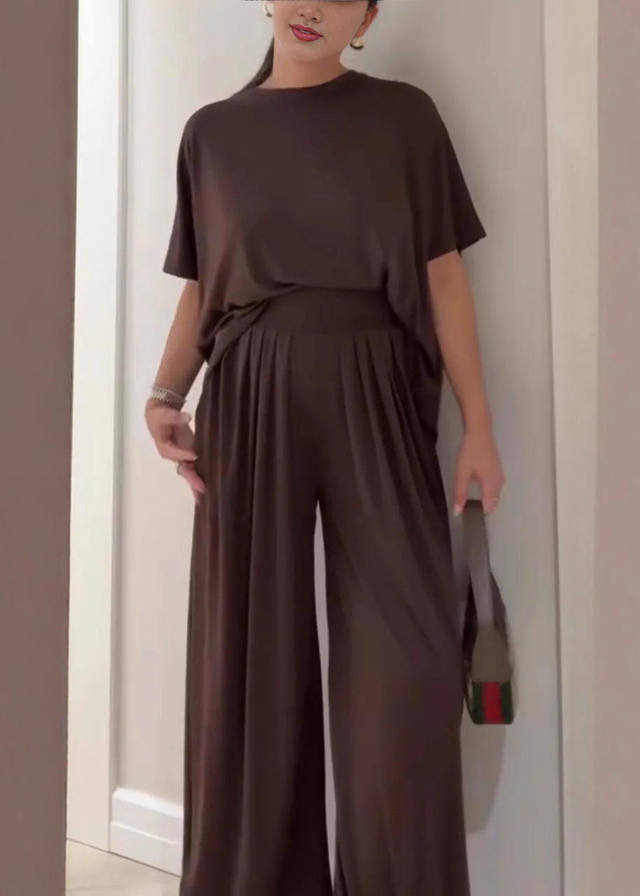 Women's Casual Top & Wide-Leg Pants Set