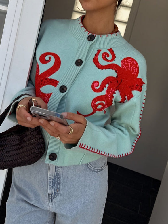 Women's Fun Octopus Pattern Cardigan