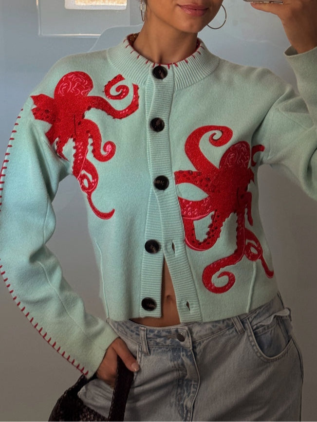 Women's Fun Octopus Pattern Cardigan