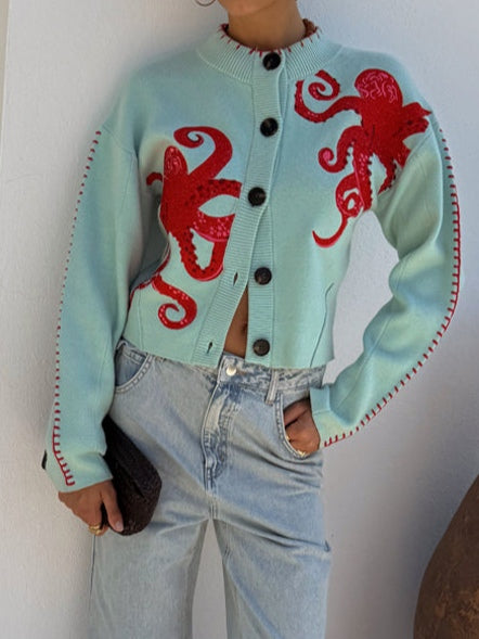 Women's Fun Octopus Pattern Cardigan