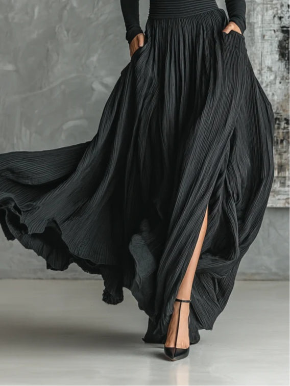 Women's Skinny Turtleneck T-shirt Pleated Skirt Set