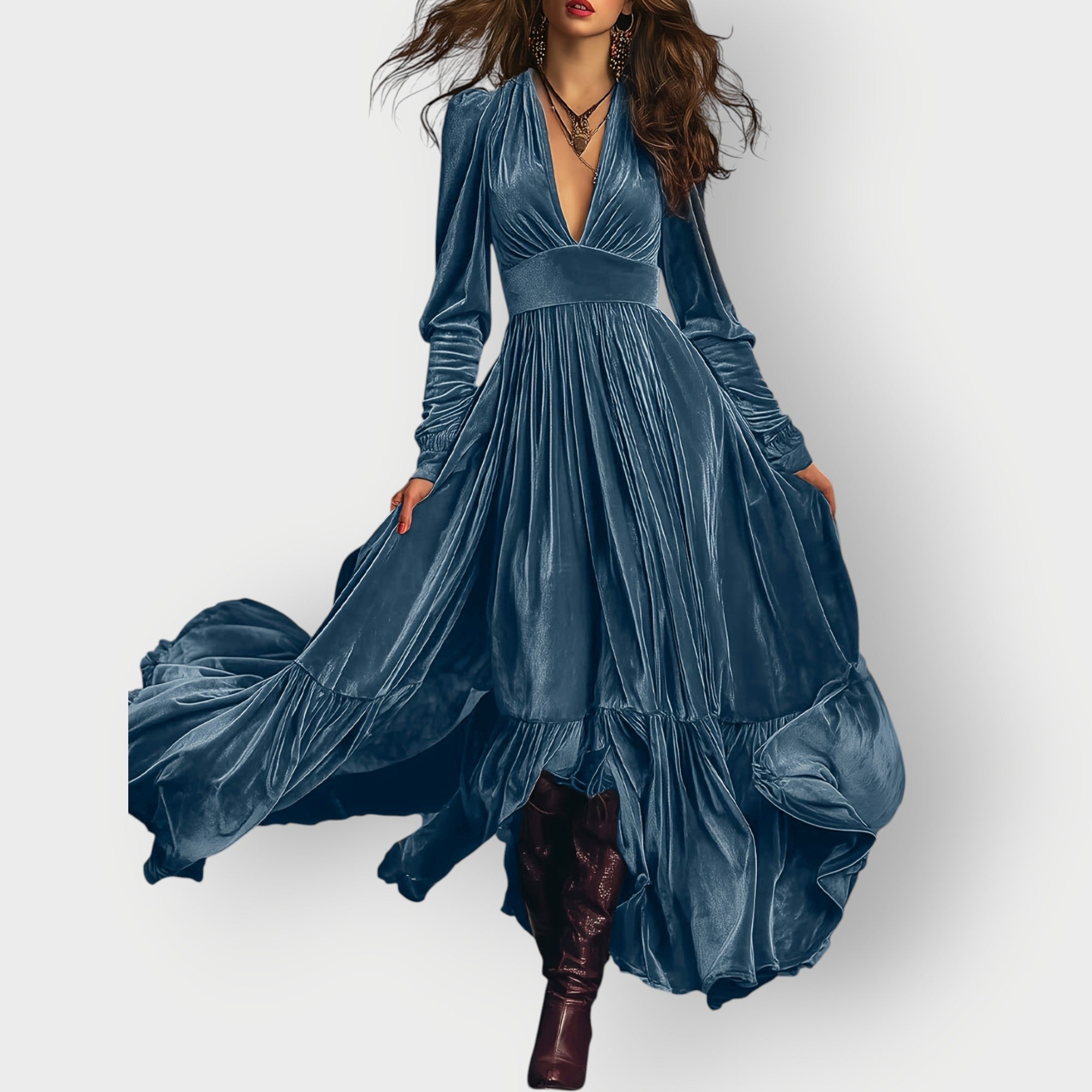 Women's Vintage A-Line Velvet Maxi Dress