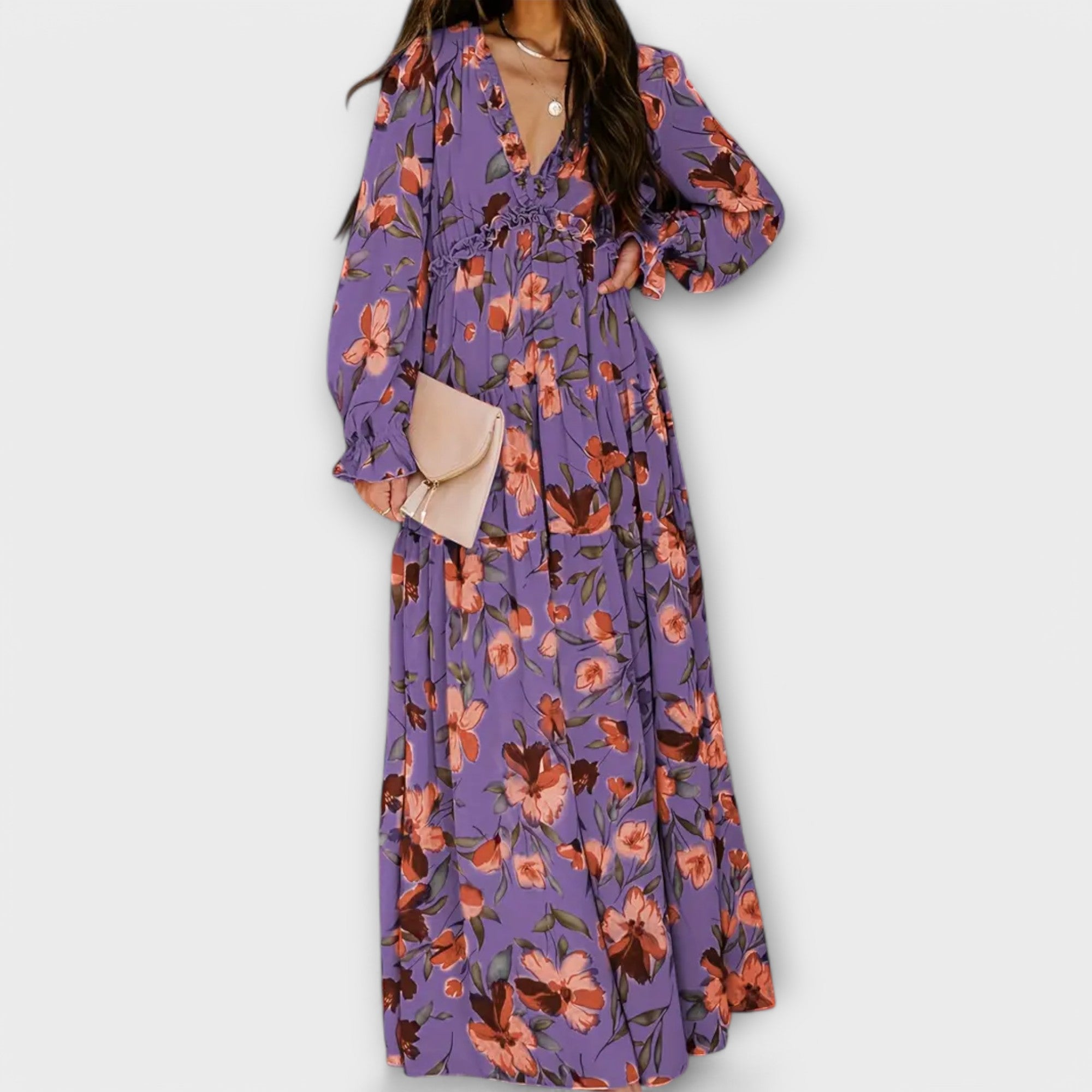 Women's Floral V-Neck Maxi Dress