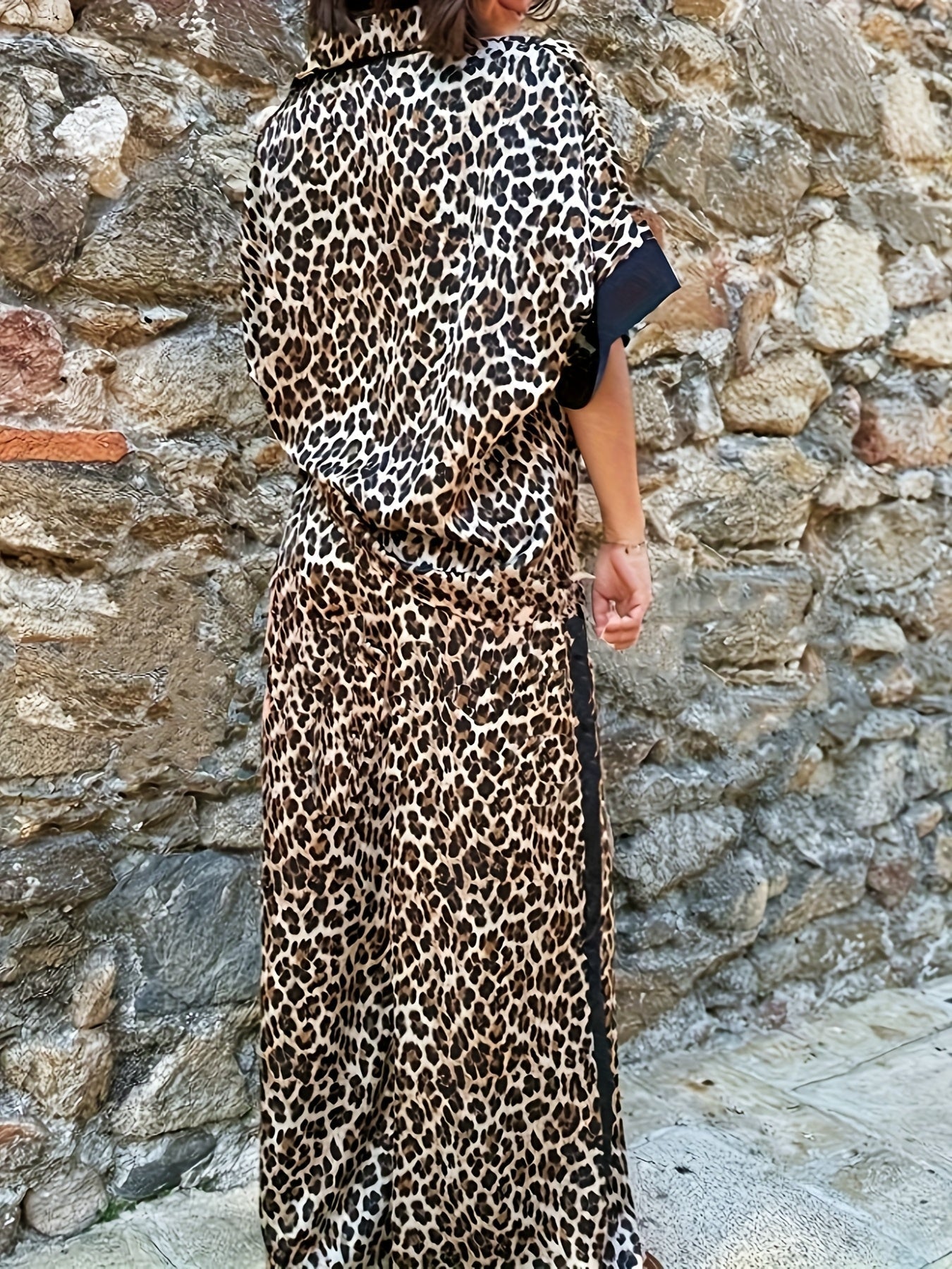 Women's Fluid Leopard Print Wide Ensemble Set