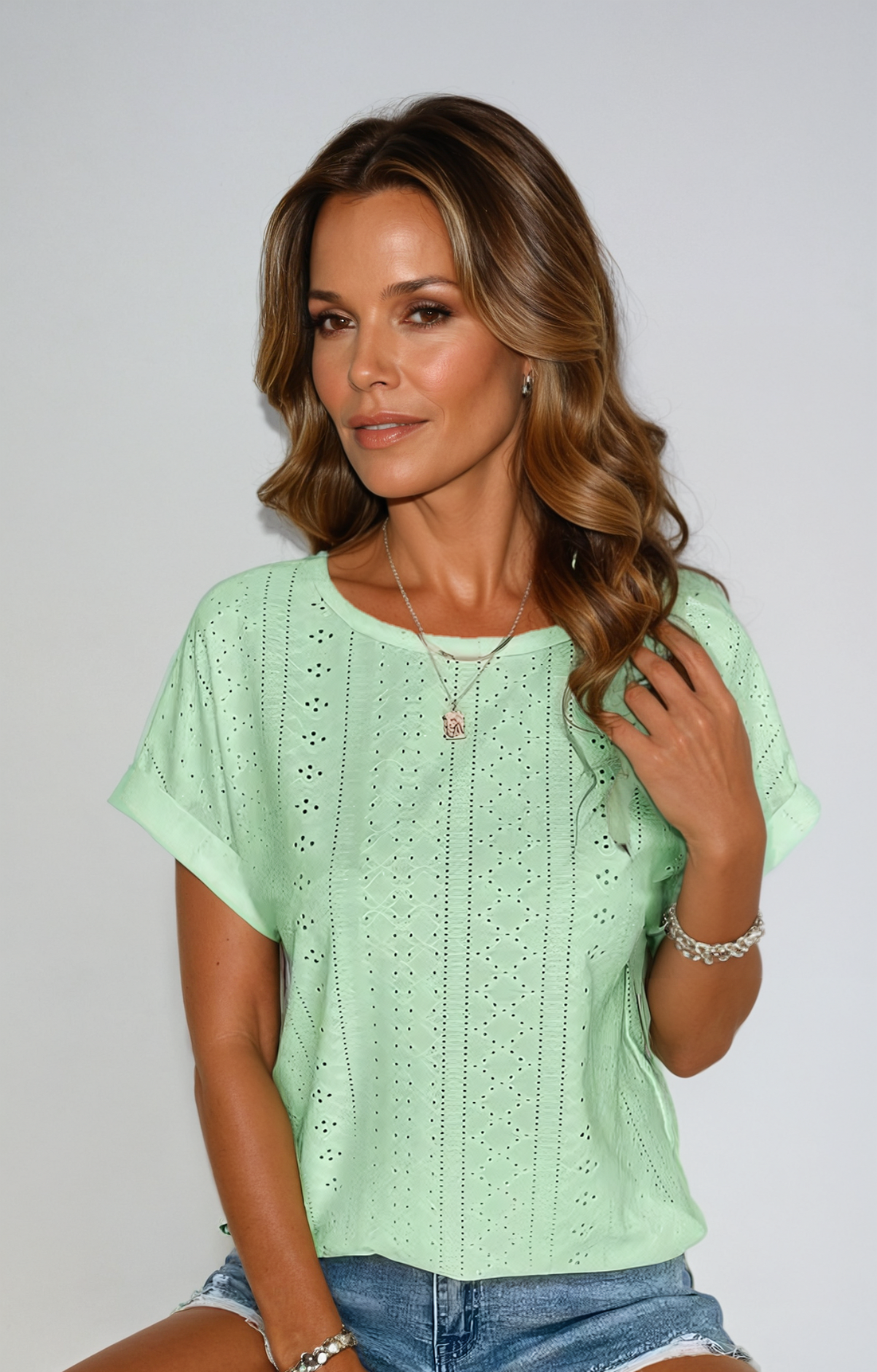 Women's Casual Eyelet Top