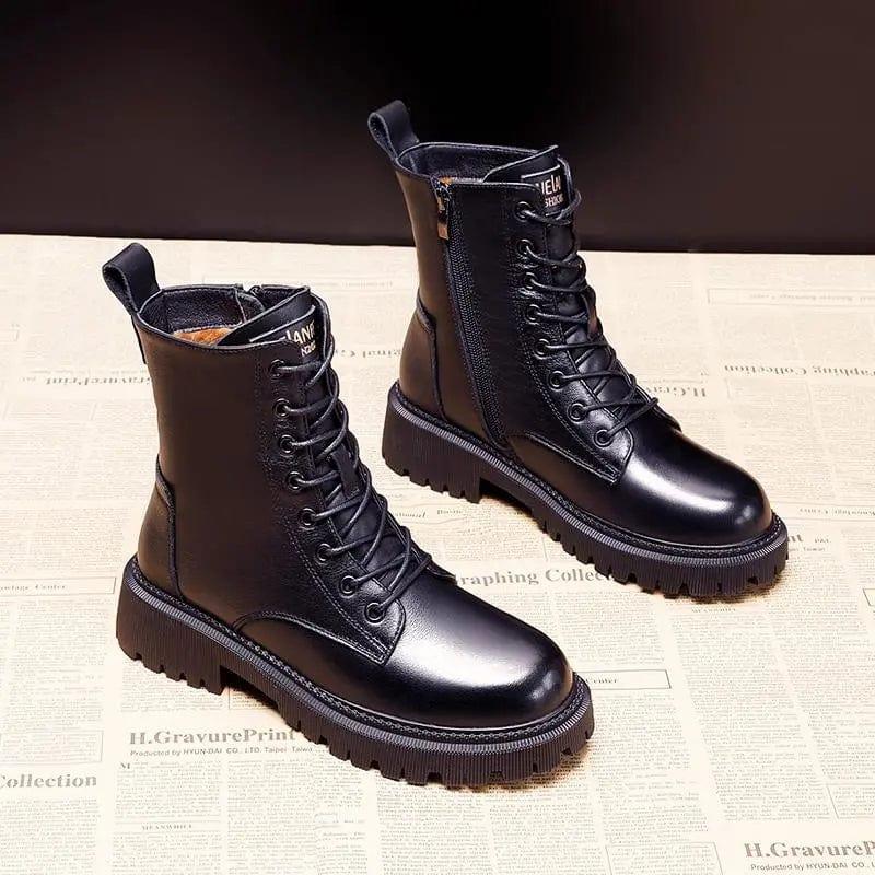 Women's Black Leather Warm Boots