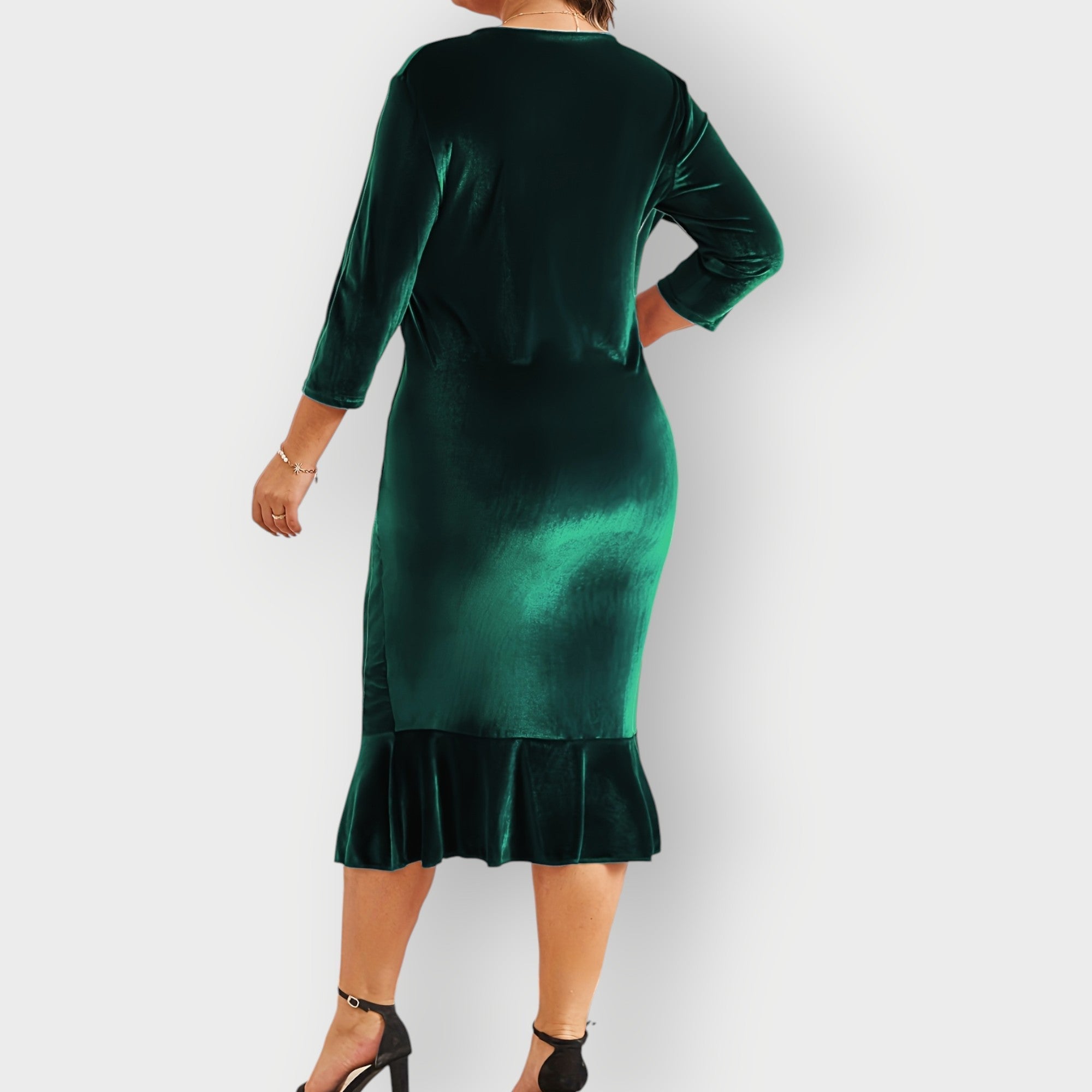 Women's Luxe Velvet Ruffle Midi Dress