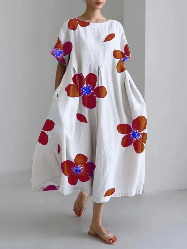Women's Long Summer Dress with Vibrant Flowers and Soft Comfort for Sunny Days
