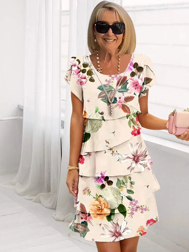 Women's Ruffled Floral Pleated Dress