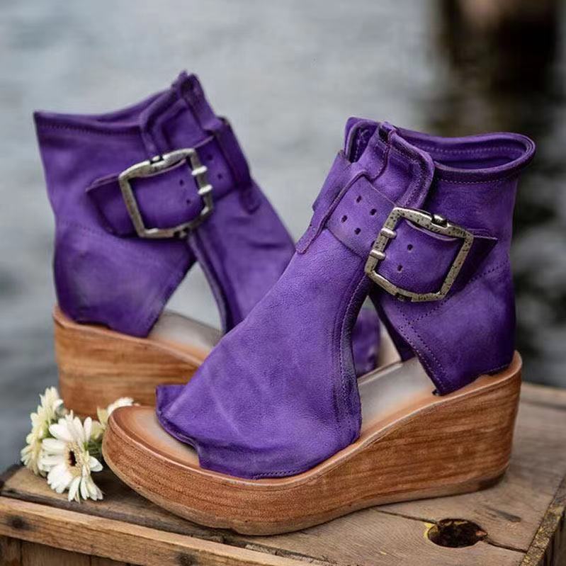 Women's Wedge Sandals with Buckle in Boho Style