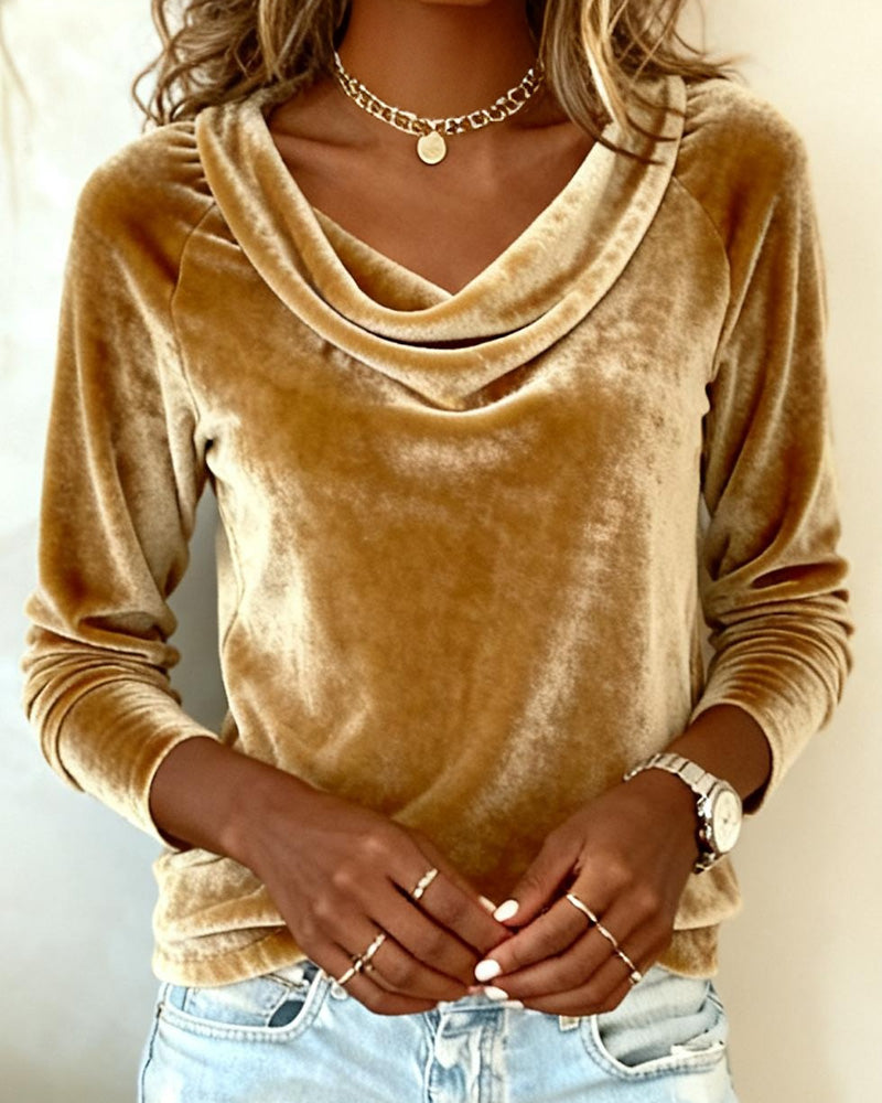 Women's Luxurious Velvet Drape-Neck Top