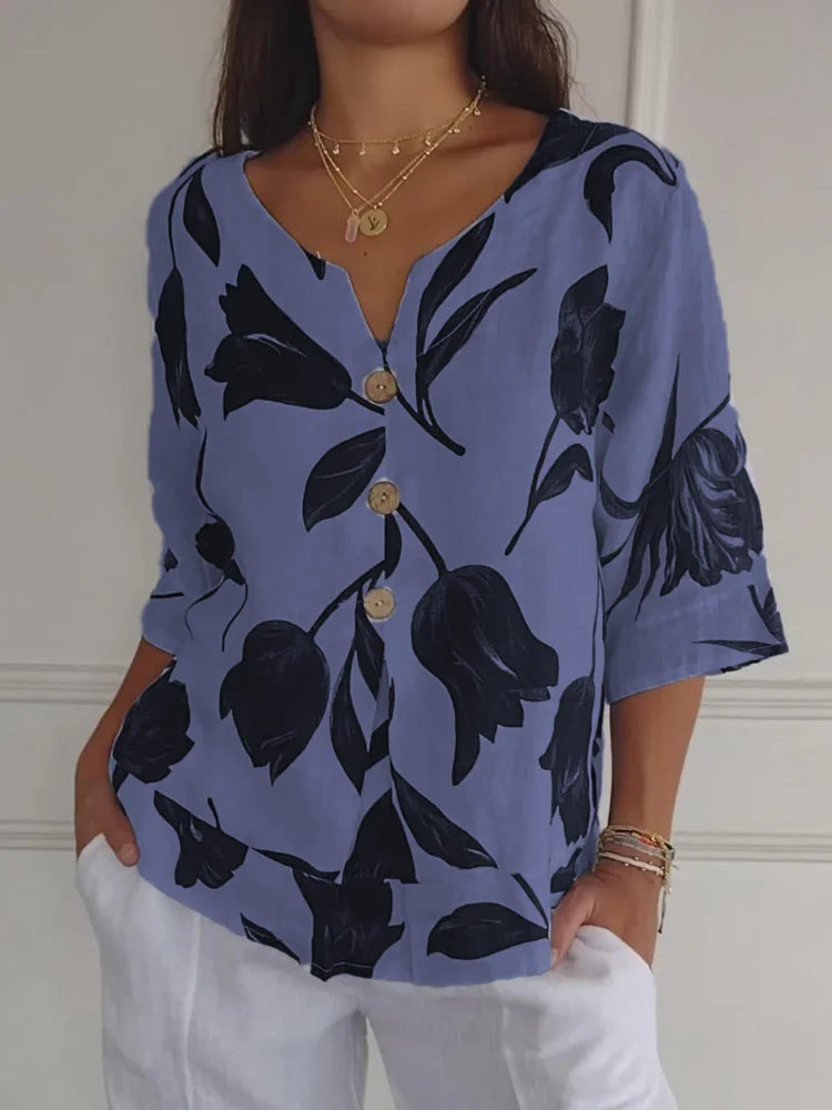 Women's Floral Button-Up Blouse