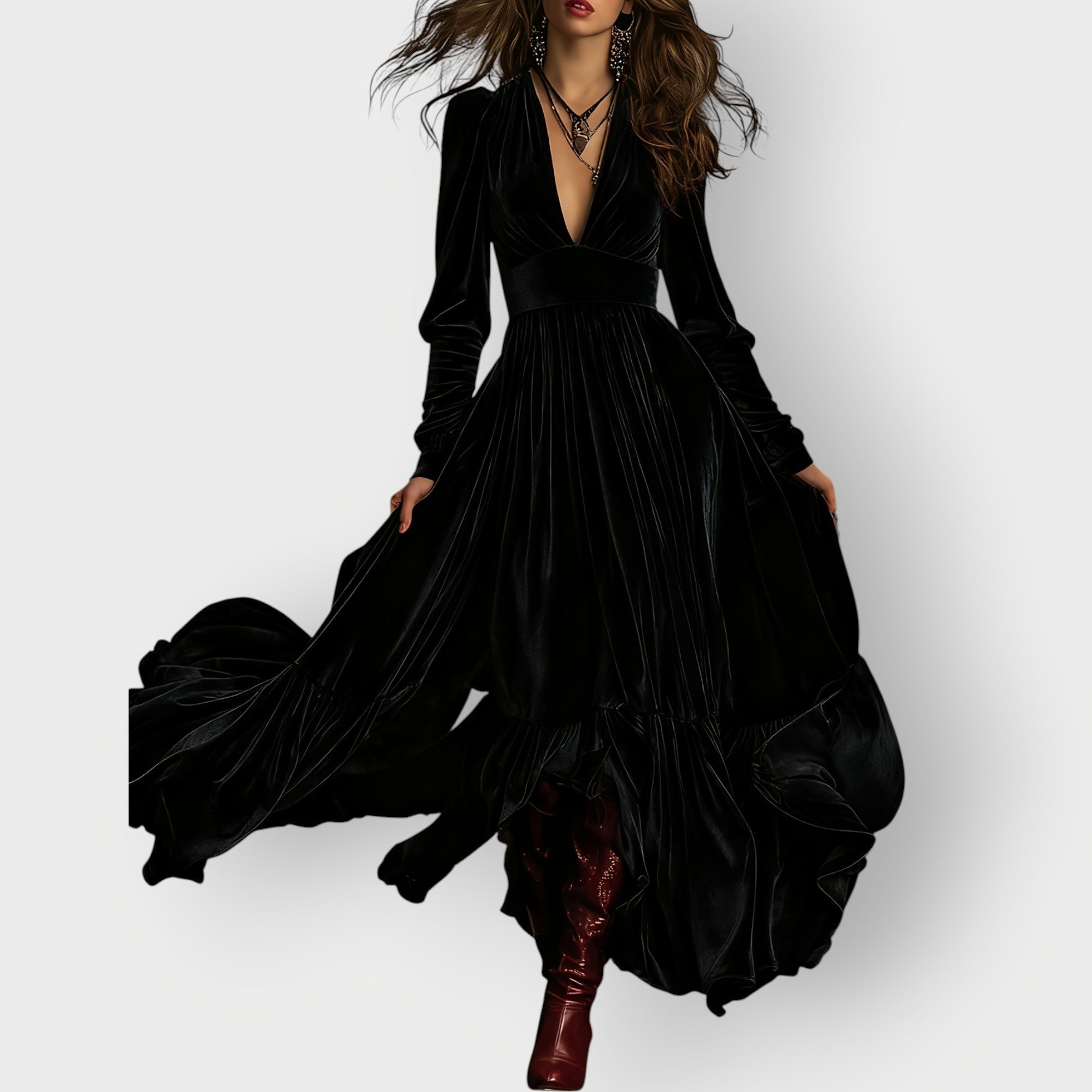 Women's Vintage A-Line Velvet Maxi Dress