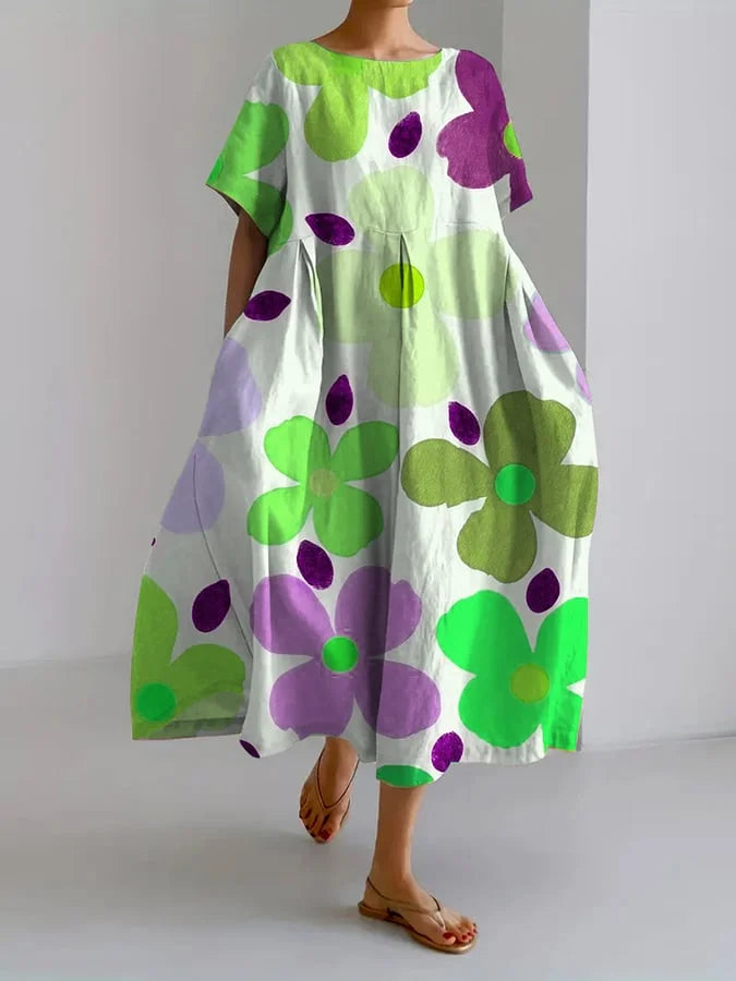 Women's Midi Floral Dress with Carefree Style and Summer Comfort for Colorful Days
