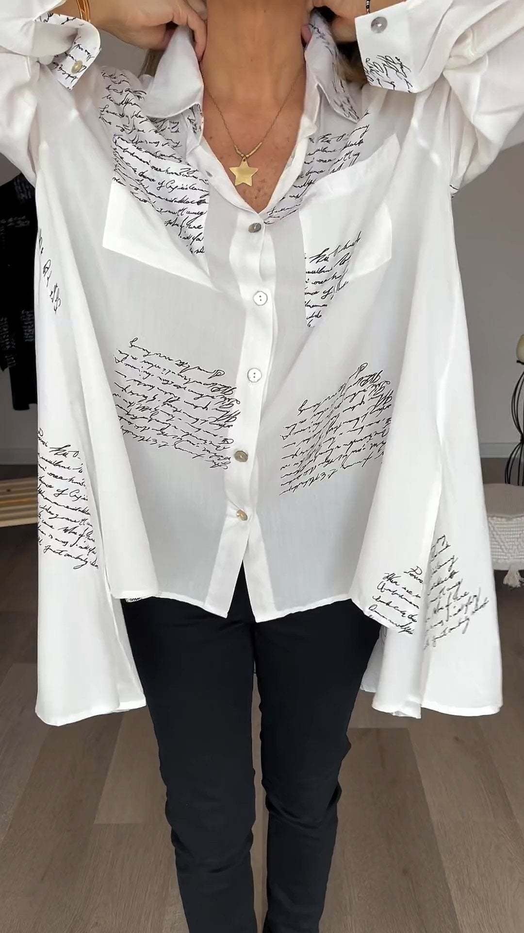 Women's Handwritten Button-Up Shirt