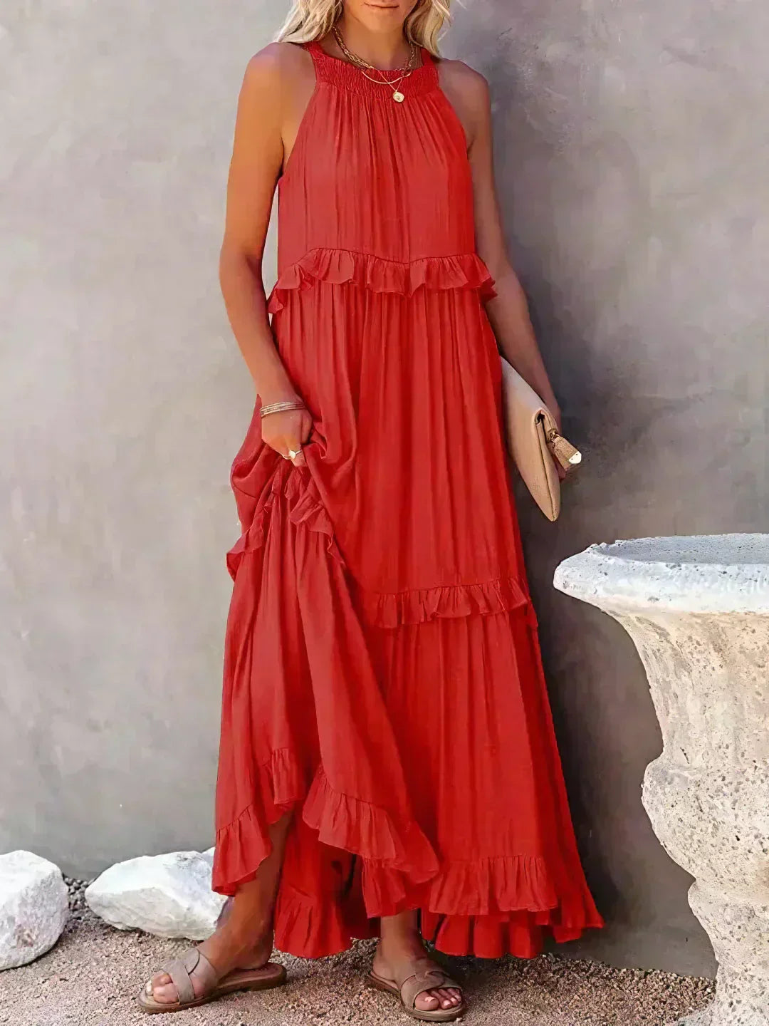 Women's Elegant Sleeveless Dress with Ruffles