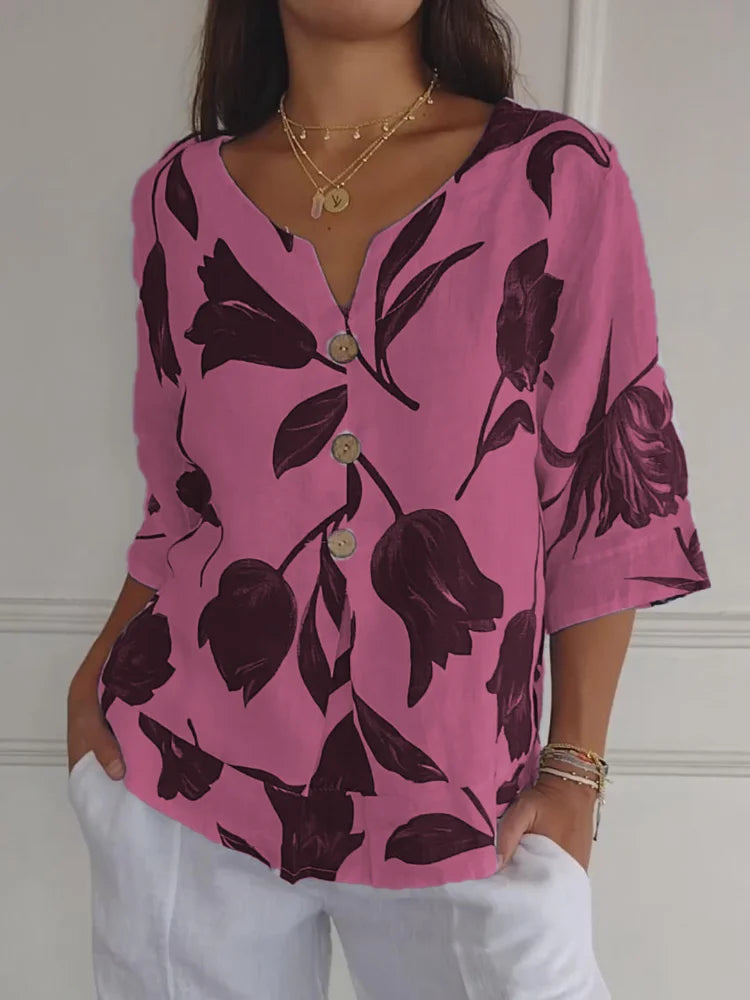 Women's Floral Button-Up Blouse