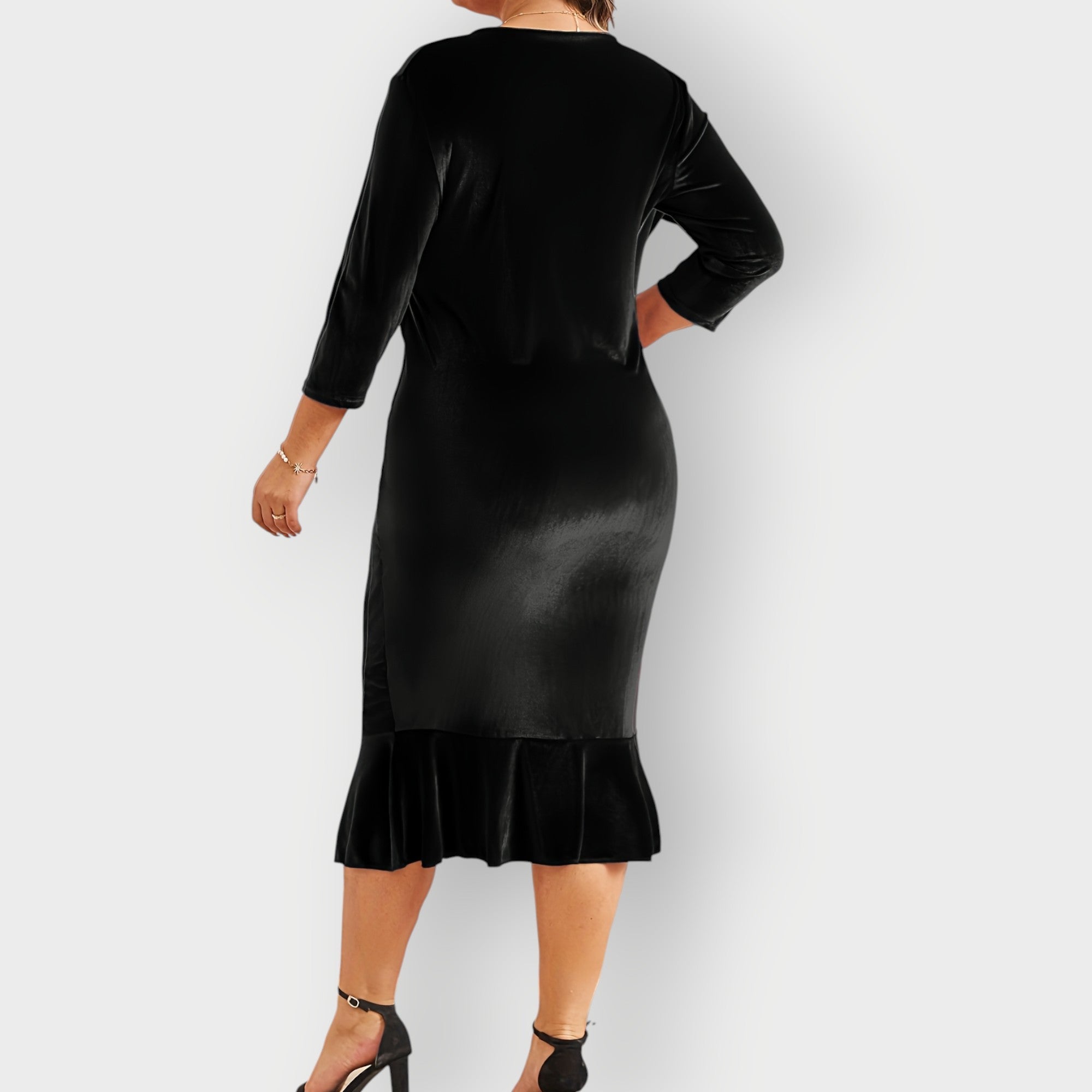 Women's Luxe Velvet Ruffle Midi Dress