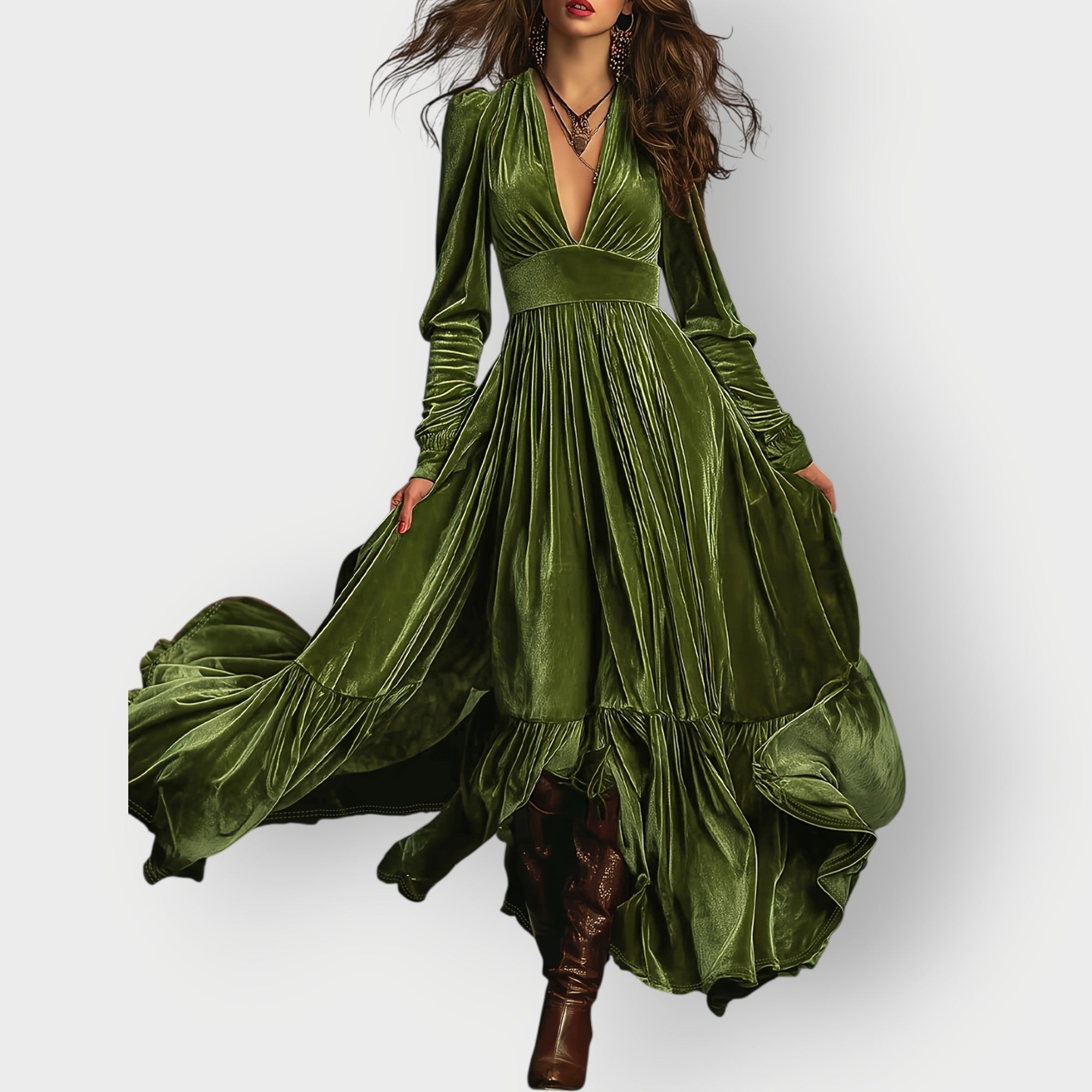 Women's Vintage A-Line Velvet Maxi Dress