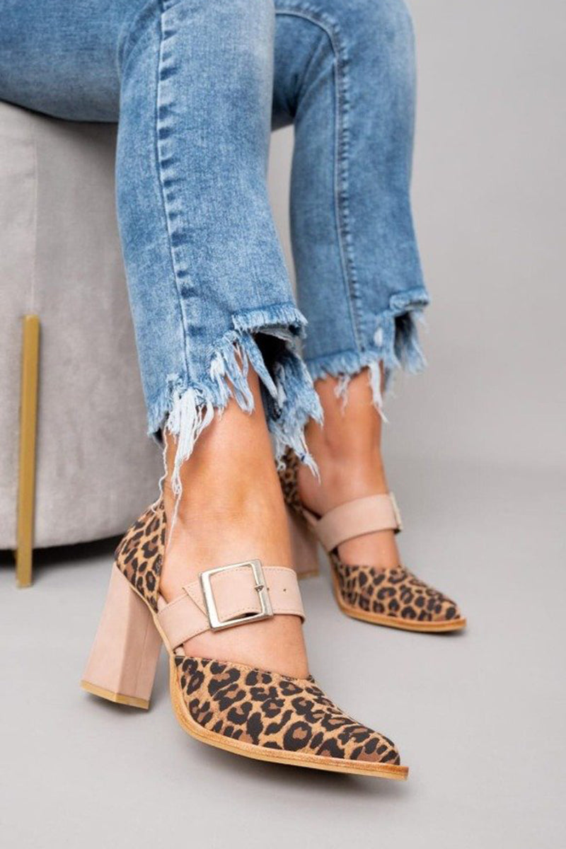 Women's Leopard Suede Sandals with Stable Heel