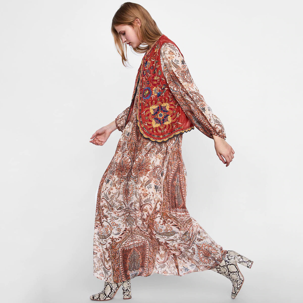 Women's Floral Velvet Boho Waistcoat