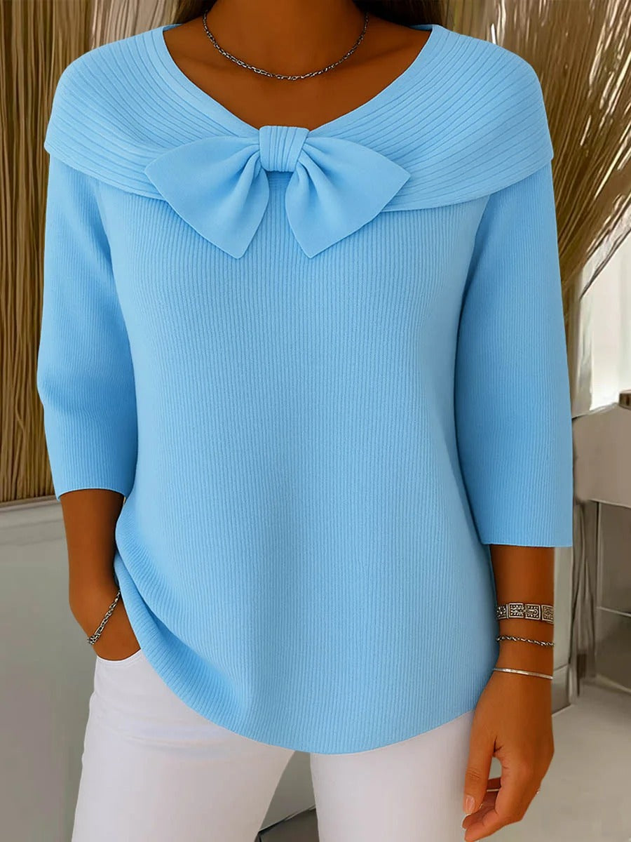Women's Sweater with Bow and Round Neckline